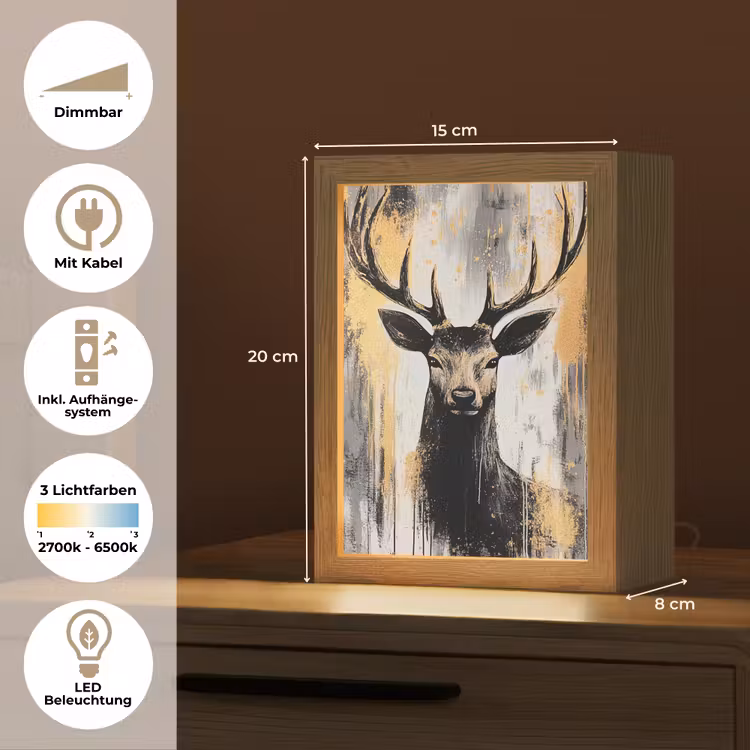 Abstract - Hert - Gewei - Goud Light Box met kabel (Tafellamp) klein -USP_DE