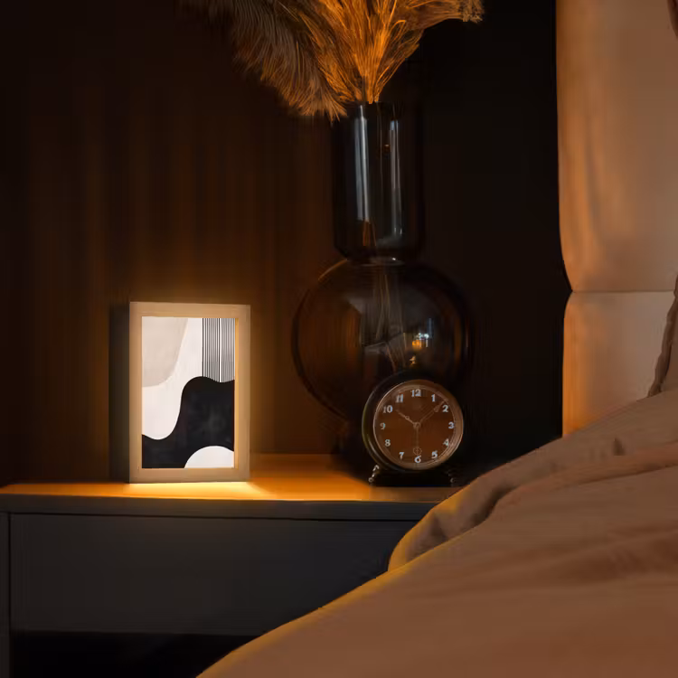 Abstract - Japandi - Beige - Modern Light Box met kabel (Tafellamp) klein -sfeer1