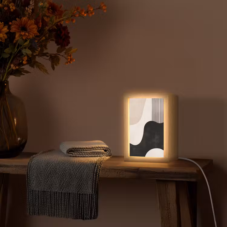 Abstract - Japandi - Beige - Modern Light Box met kabel (Tafellamp) klein -sfeer4