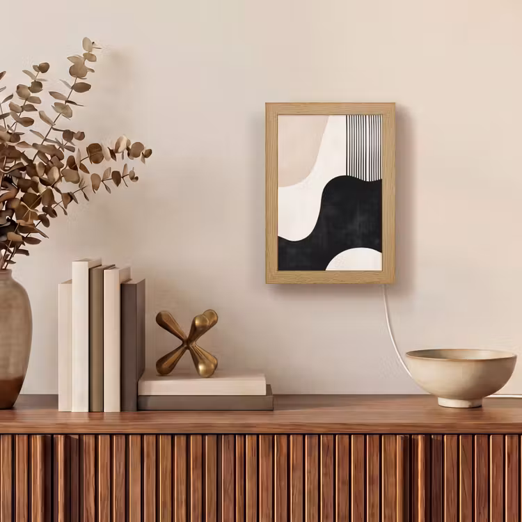 Abstract - Japandi - Beige - Modern Light Box met kabel (Tafellamp) klein -sfeer2