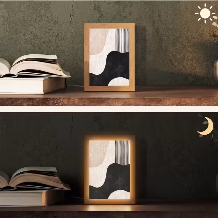 Abstract - Japandi - Beige - Modern Light Box met kabel (Tafellamp) klein -sfeer3