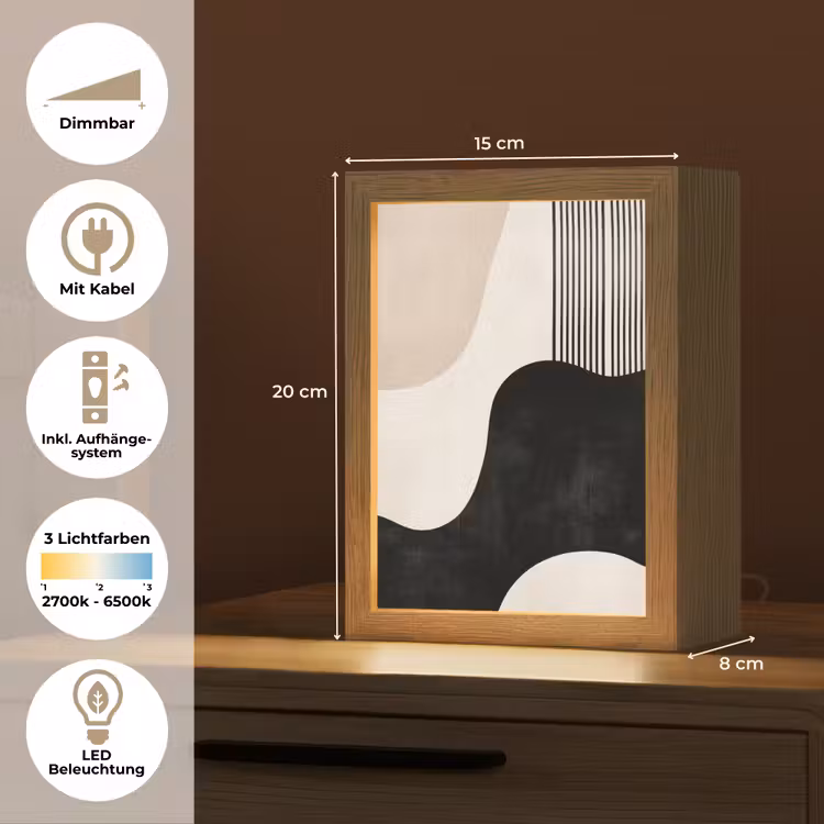 Abstract - Japandi - Beige - Modern Light Box met kabel (Tafellamp) klein -USP_DE