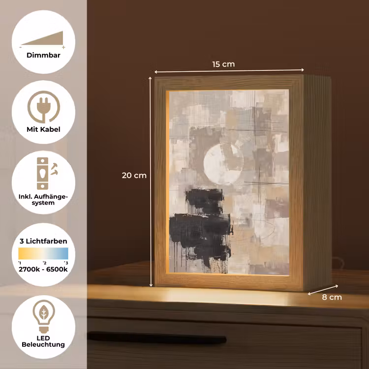 Abstract - Cirkel - Modern - Beige - Zwart - Minimalistisch Light Box met kabel (Tafellamp) klein -USP_DE