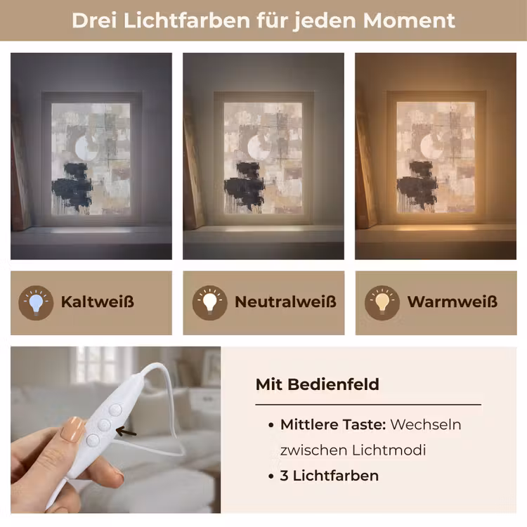 Abstract - Cirkel - Modern - Beige - Zwart - Minimalistisch Light Box met kabel (Tafellamp) klein -USP_lichtkleurDE