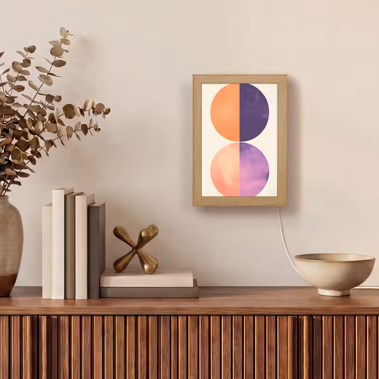 Abstract - Cirkels - Paars Light Box met kabel (Tafellamp) klein -sfeer2