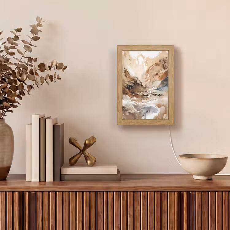 Abstract - Kunst - Verf - Beige - Modern Light Box met kabel (Tafellamp) klein -sfeer2