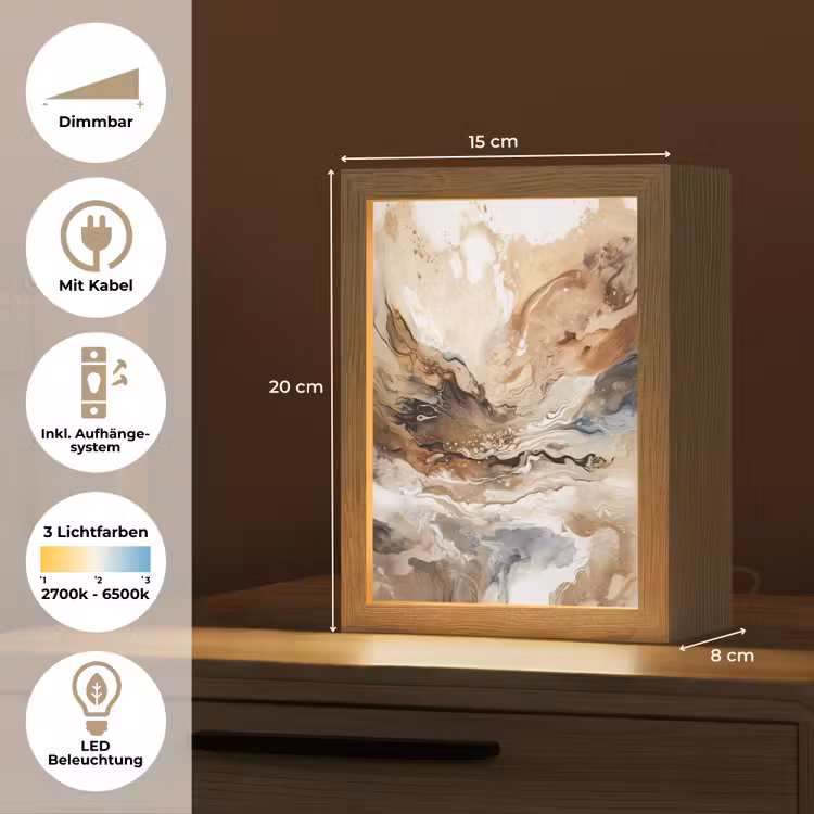 Abstract - Kunst - Verf - Beige - Modern Light Box met kabel (Tafellamp) klein -USP_DE