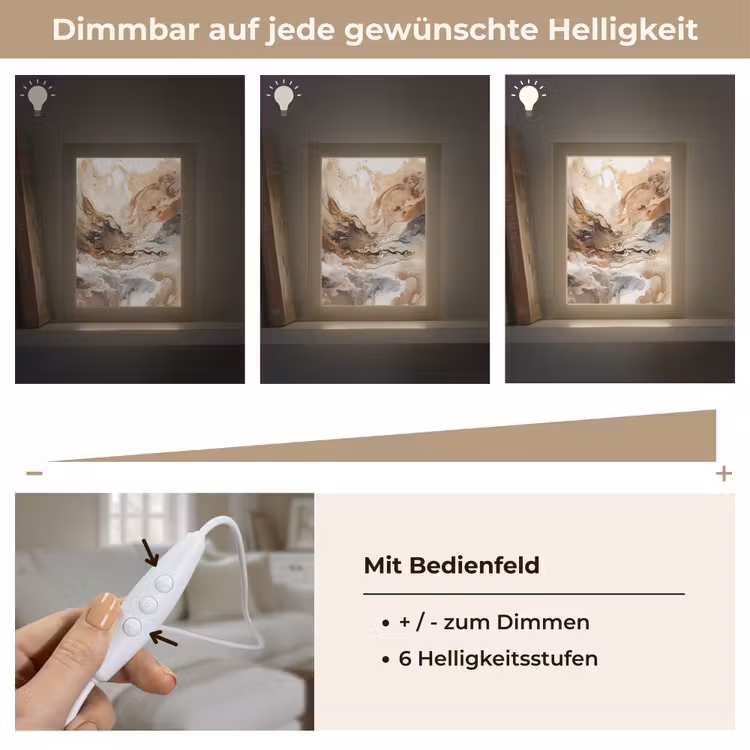 Abstract - Kunst - Verf - Beige - Modern Light Box met kabel (Tafellamp) klein -USP_dimbaarDE