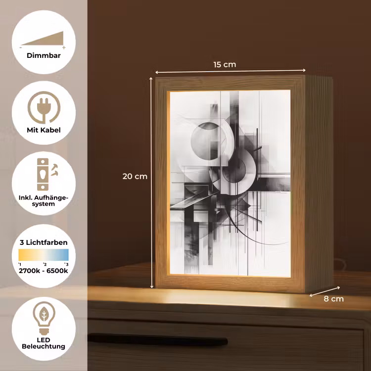 Abstract - Kunst - Modern - Zwart wit Light Box met kabel (Tafellamp) klein -USP_DE