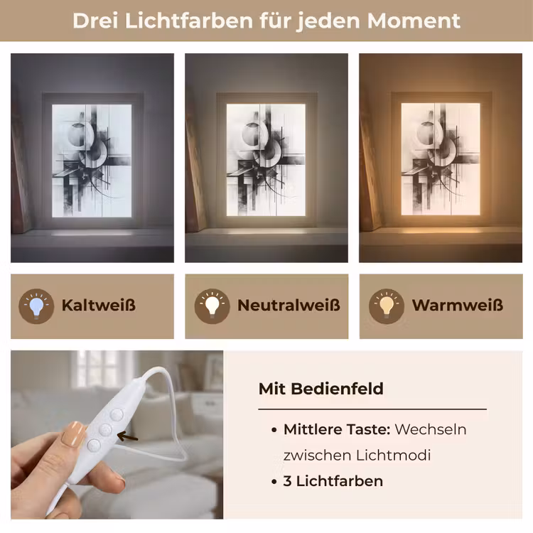 Abstract - Kunst - Modern - Zwart wit Light Box met kabel (Tafellamp) klein -USP_lichtkleurDE