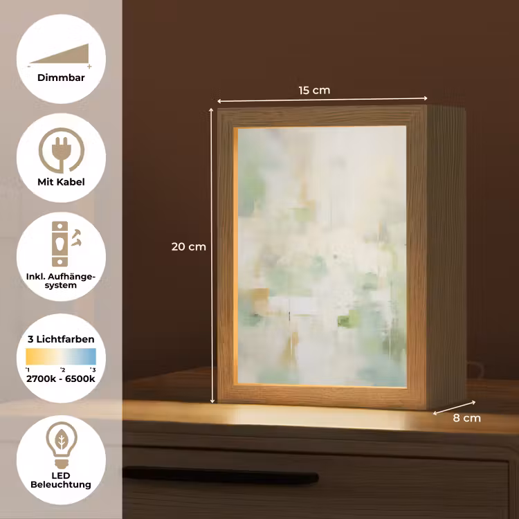 Abstract - Kunst - Wit - Groen - Modern Light Box met kabel (Tafellamp) klein -USP_DE