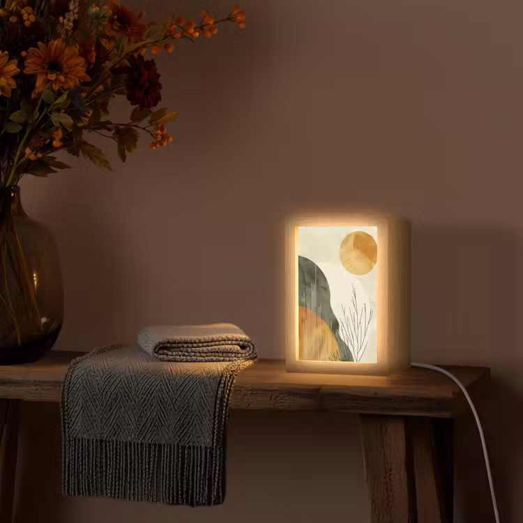 Abstract - Landschap - Zon - Kunst Light Box met kabel (Tafellamp) klein -sfeer4