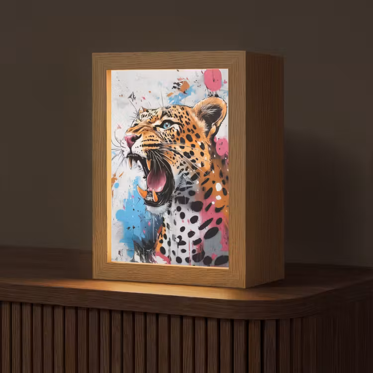 Abstract - Luipaard - Kleurrijk Light Box met kabel (Tafellamp) klein -z3d_website