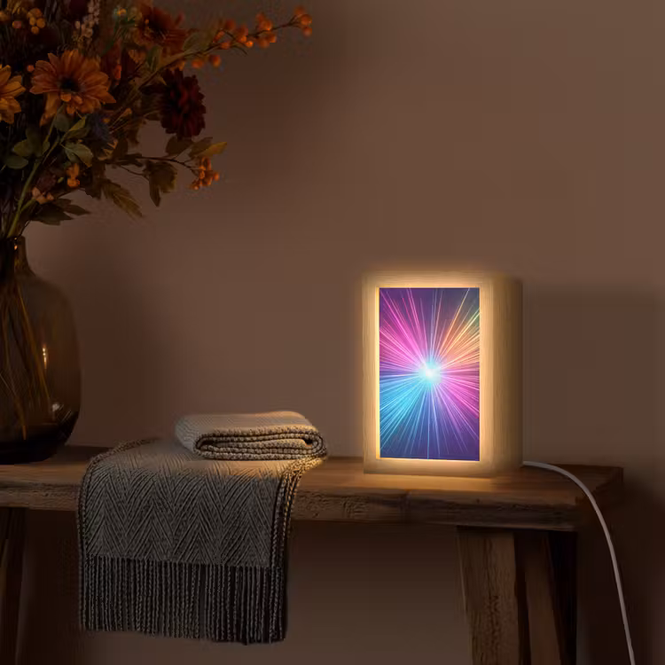 Abstract - Light - Burst - Modern - Colorful Light Box met kabel (Tafellamp) klein -sfeer4