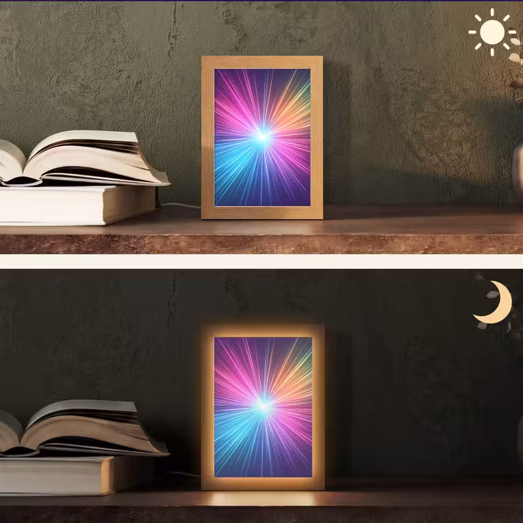 Abstract - Light - Burst - Modern - Colorful Light Box met kabel (Tafellamp) klein -sfeer3