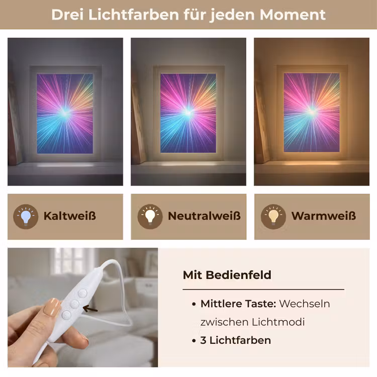 Abstract - Light - Burst - Modern - Colorful Light Box met kabel (Tafellamp) klein -USP_lichtkleurDE