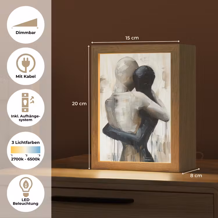 Abstract - Liefde - Zwart wit - Modern Light Box met kabel (Tafellamp) klein -USP_DE