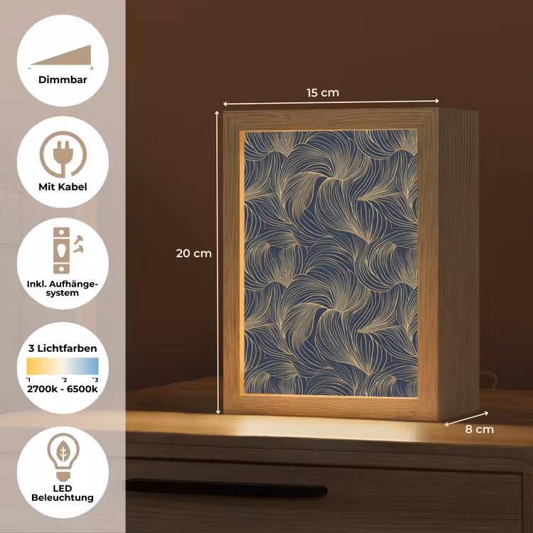 Abstract - Lijnen - Blauw - Goud Light Box met kabel (Tafellamp) klein 925 -USP_DE
