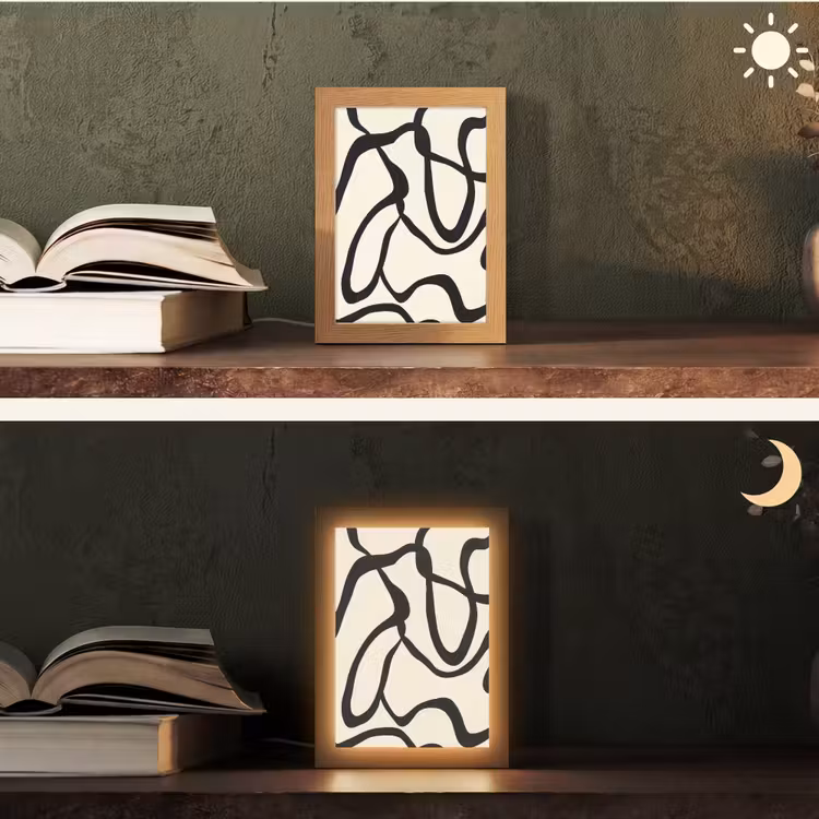 Abstract - Lijnen - Modern - Beige Light Box met kabel (Tafellamp) klein -sfeer3