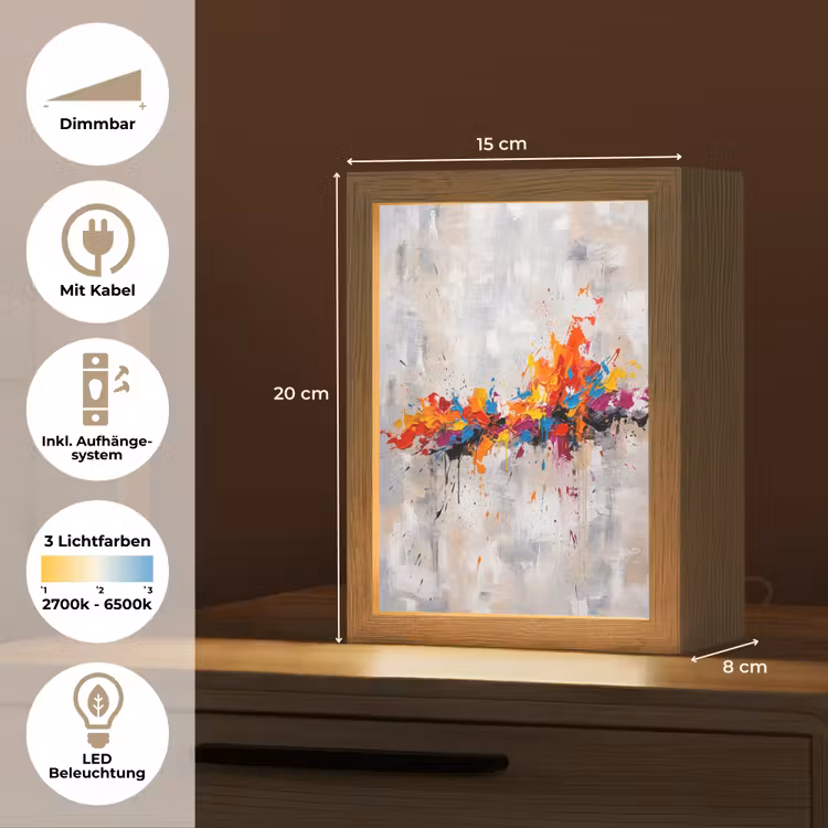 Abstract - Schilderij - Kleurrijk - Dynamisch Light Box met kabel (Tafellamp) klein -USP_DE