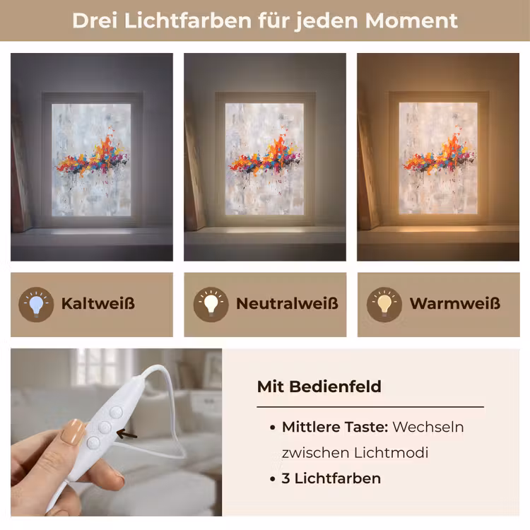 Abstract - Schilderij - Kleurrijk - Dynamisch Light Box met kabel (Tafellamp) klein -USP_lichtkleurDE
