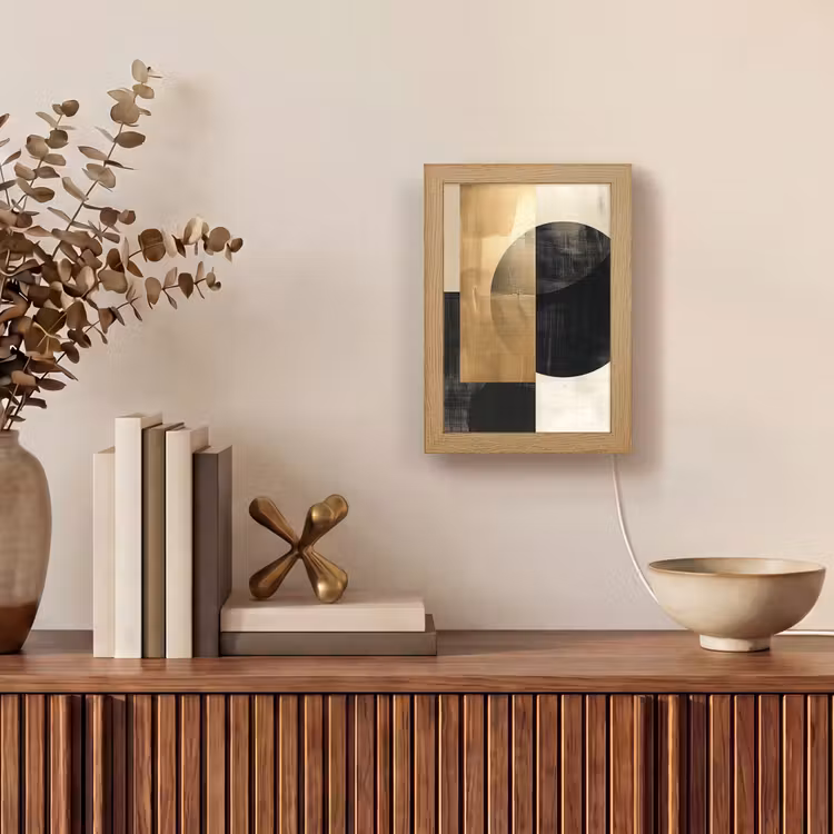 Abstract - Modern - Zwart - Goud Light Box met kabel (Tafellamp) klein -sfeer2