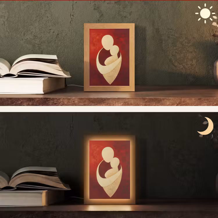 Abstract - Moeder - Kind - Rood Light Box met kabel (Tafellamp) klein -sfeer3