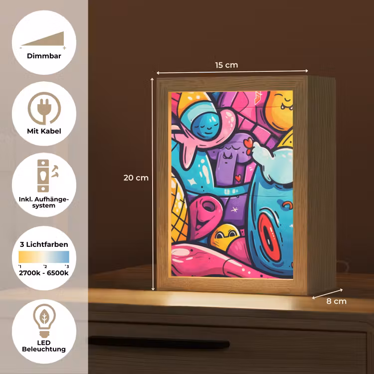 Abstract - Neon - Design - Kleurrijk - Graffiti Light Box met kabel (Tafellamp) klein -USP_DE