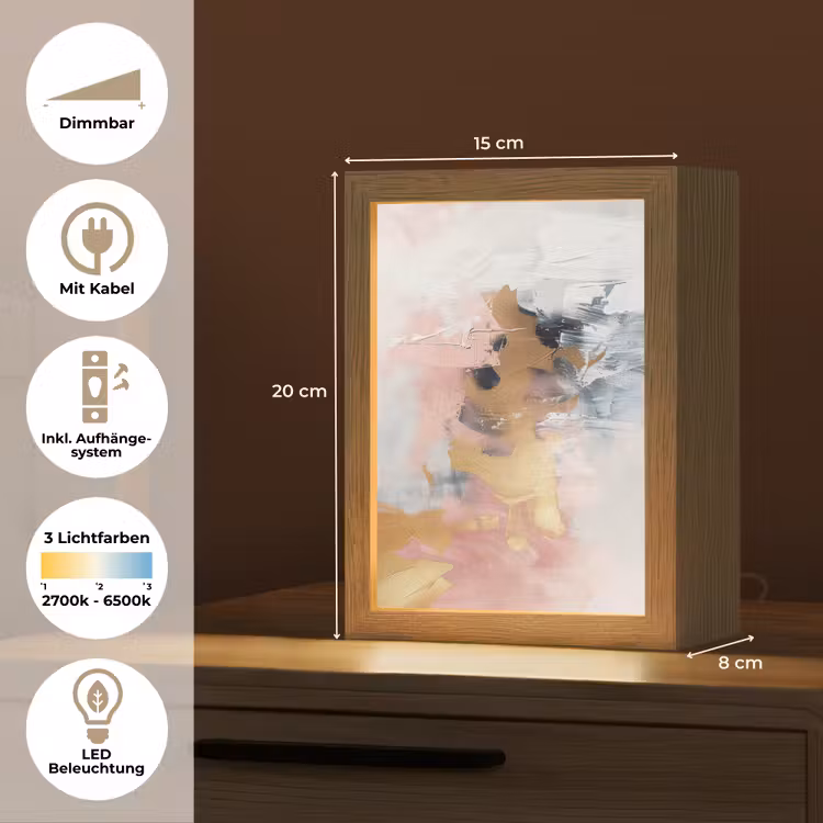 Abstract - Pastel kleuren - Goud - Modern - Aesthetic Light Box met kabel (Tafellamp) klein -USP_DE