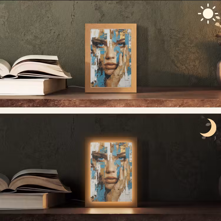 Abstract - Penseelstreken - Blauw - Gezicht Light Box met kabel (Tafellamp) klein -sfeer3