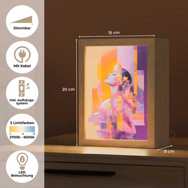 Abstract - Portret - Vrouw - Kleurrijk Light Box met kabel (Tafellamp) klein -USP_DE