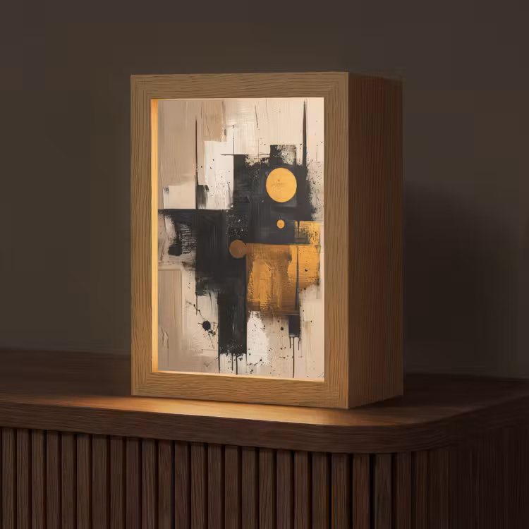 Abstract - Zwart - Goud - Modern Light Box met kabel (Tafellamp) klein -z3d_website