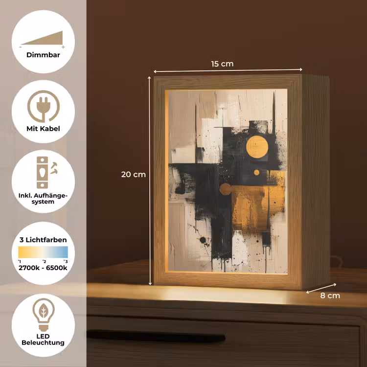 Abstract - Zwart - Goud - Modern Light Box met kabel (Tafellamp) klein -USP_DE