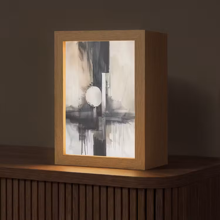 Abstract - Zwart wit - Verf - Modern Light Box met kabel (Tafellamp) klein -z3d_website