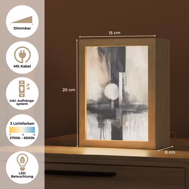 Abstract - Zwart wit - Verf - Modern Light Box met kabel (Tafellamp) klein -USP_DE
