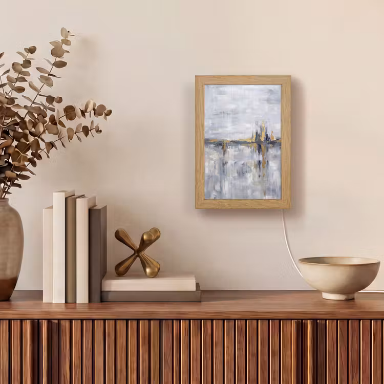 Abstract - Structuur - Goud - Grijs - Modern Light Box met kabel (Tafellamp) klein -sfeer2
