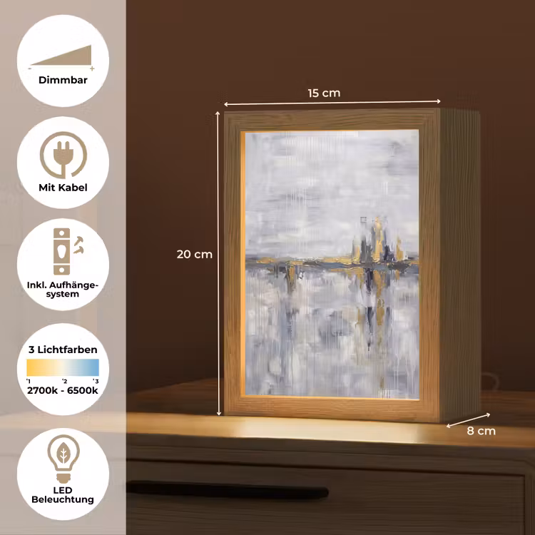 Abstract - Structuur - Goud - Grijs - Modern Light Box met kabel (Tafellamp) klein -USP_DE