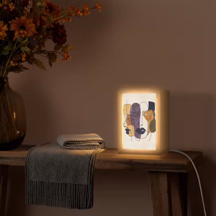 Abstract - Overlappende gezichten - Paars - Donkergroen Light Box met kabel (Tafellamp) klein -sfeer4