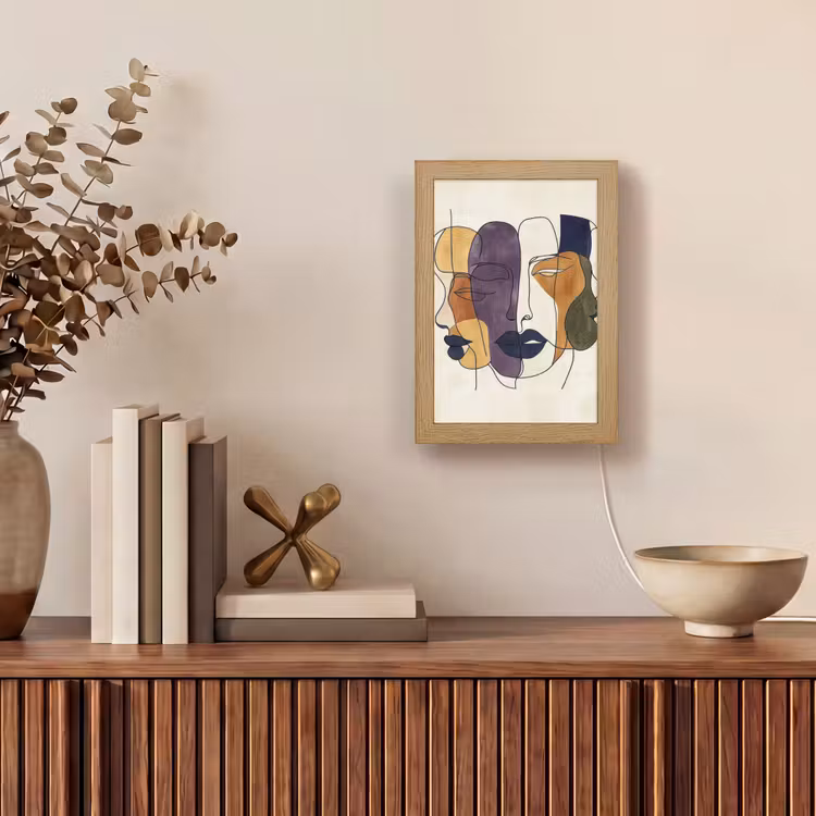 Abstract - Overlappende gezichten - Paars - Donkergroen Light Box met kabel (Tafellamp) klein -sfeer2
