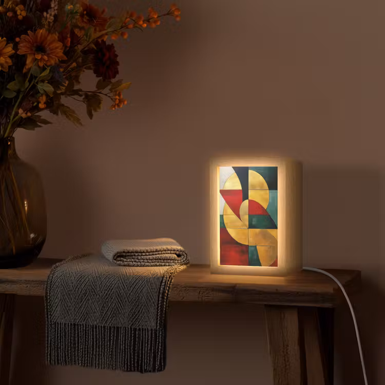 Abstract - Kerst - Goud - Rood - Groen Light Box met kabel (Tafellamp) klein -sfeer4