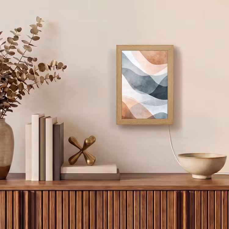 Abstract - Golven - Blauw Light Box met kabel (Tafellamp) klein -sfeer2