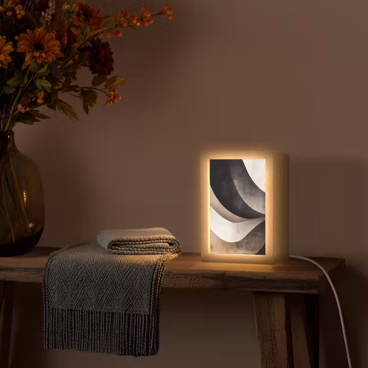 Abstract - Golven - Zwart - Verweerd Light Box met kabel (Tafellamp) klein -sfeer4