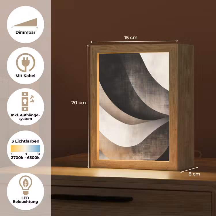 Abstract - Golven - Zwart - Verweerd Light Box met kabel (Tafellamp) klein -USP_DE