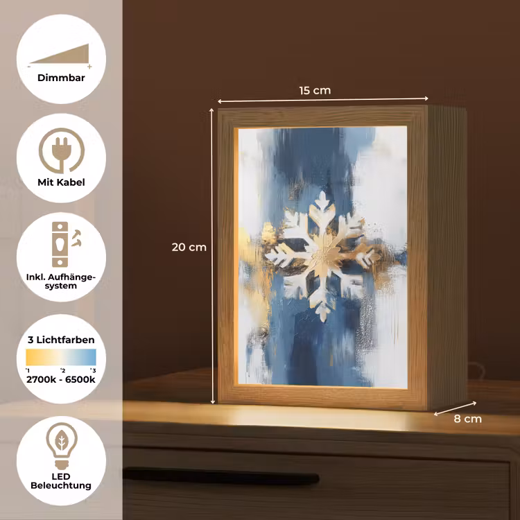 Abstract - Winter - Sneeuwvlok - Sneeuw - Goud Light Box met kabel (Tafellamp) klein -USP_DE
