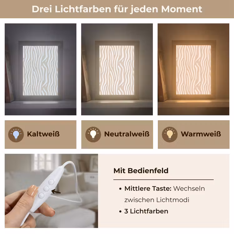 Abstract - Zebra - Beige Light Box met kabel (Tafellamp) klein 925 -USP_lichtkleurDE