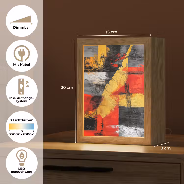 Abstracte kunst - Goud - Zwart Light Box met kabel (Tafellamp) klein -USP_DE