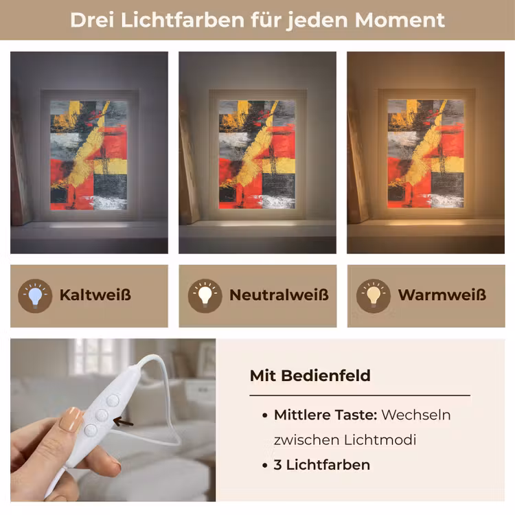 Abstracte kunst - Goud - Zwart Light Box met kabel (Tafellamp) klein -USP_lichtkleurDE