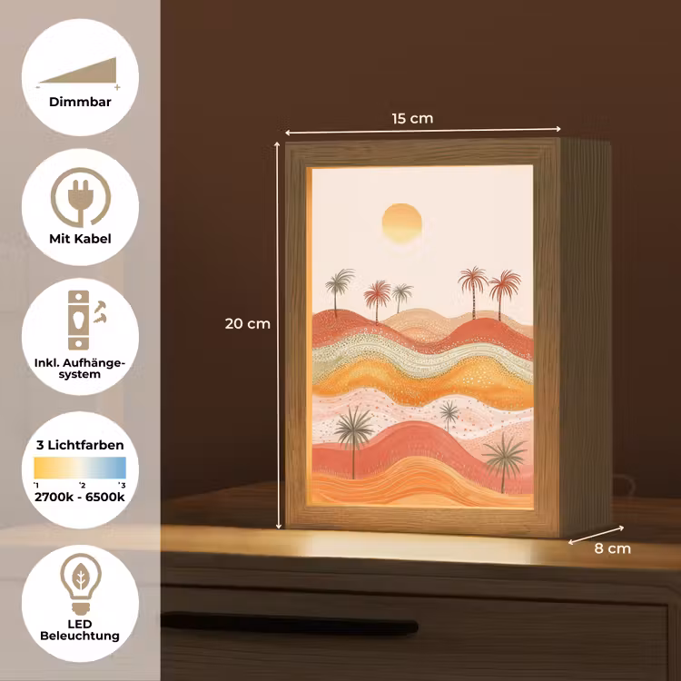 Abstract landschap - Palmbomen - Kleurrijk Light Box met kabel (Tafellamp) klein -USP_DE