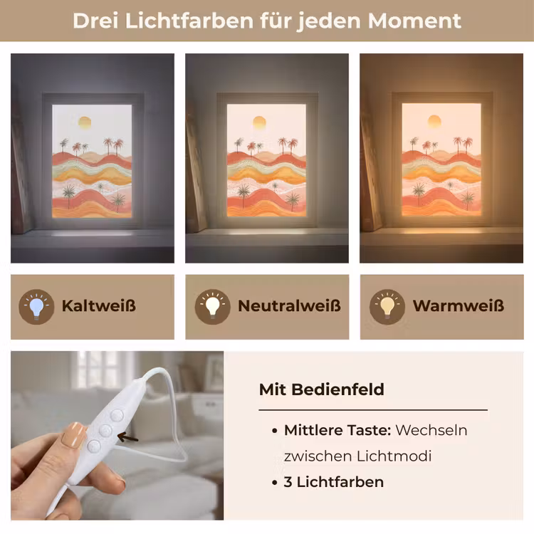 Abstract landschap - Palmbomen - Kleurrijk Light Box met kabel (Tafellamp) klein -USP_lichtkleurDE