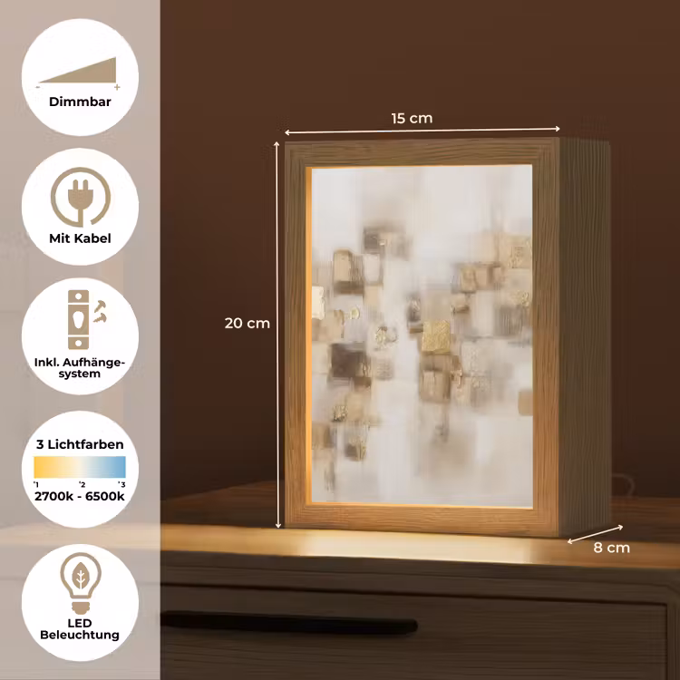 Abstracte vierkanten - Aardetonen - Mistig Light Box met kabel (Tafellamp) klein -USP_DE